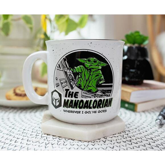 Star Wars Mandalorian Baby Grogu Yoda Wherever I Go He Goes 20oz Ceramic Mug - Picture 6 of 7